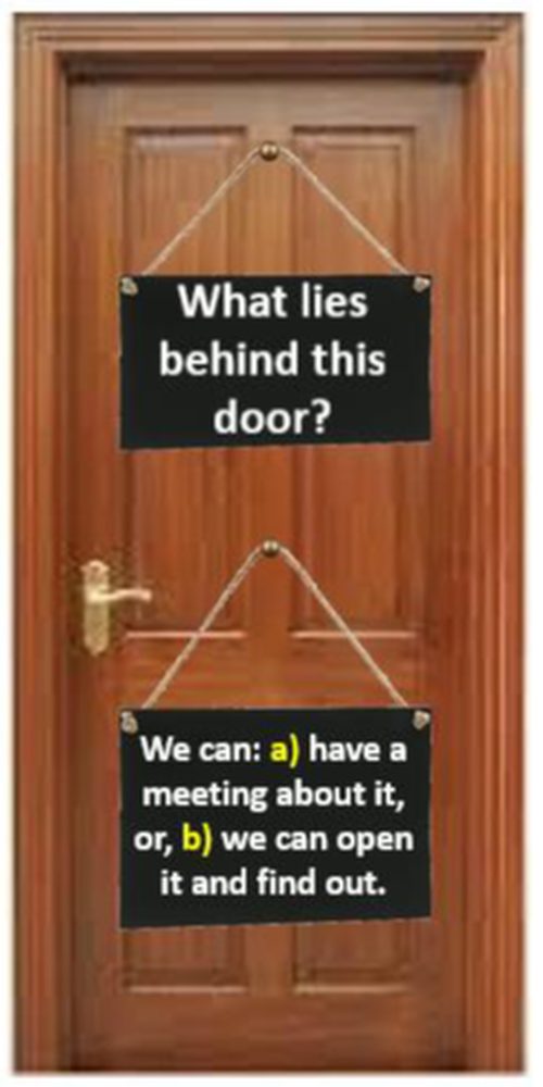 A door with question: What lies behind this door?
